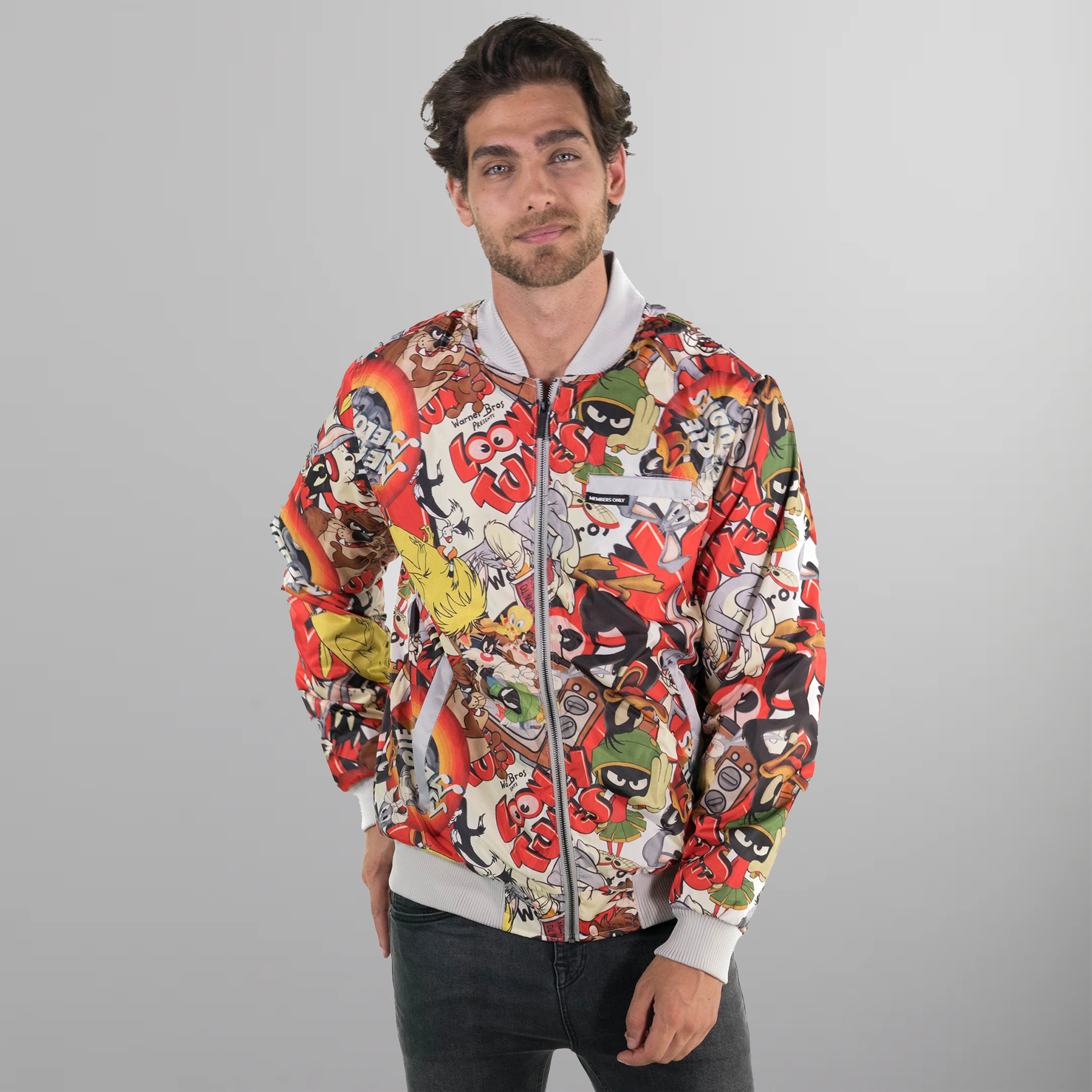 Men's Looney Tunes Vintage Mash Print Jacket - FINAL SALE Men's Jackets Members Only Siver X-Small 