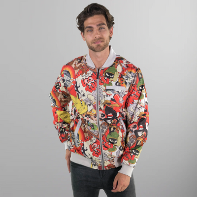 Men's Looney Tunes Vintage Mash Print Jacket - FINAL SALE Men's Jackets Members Only | Silver