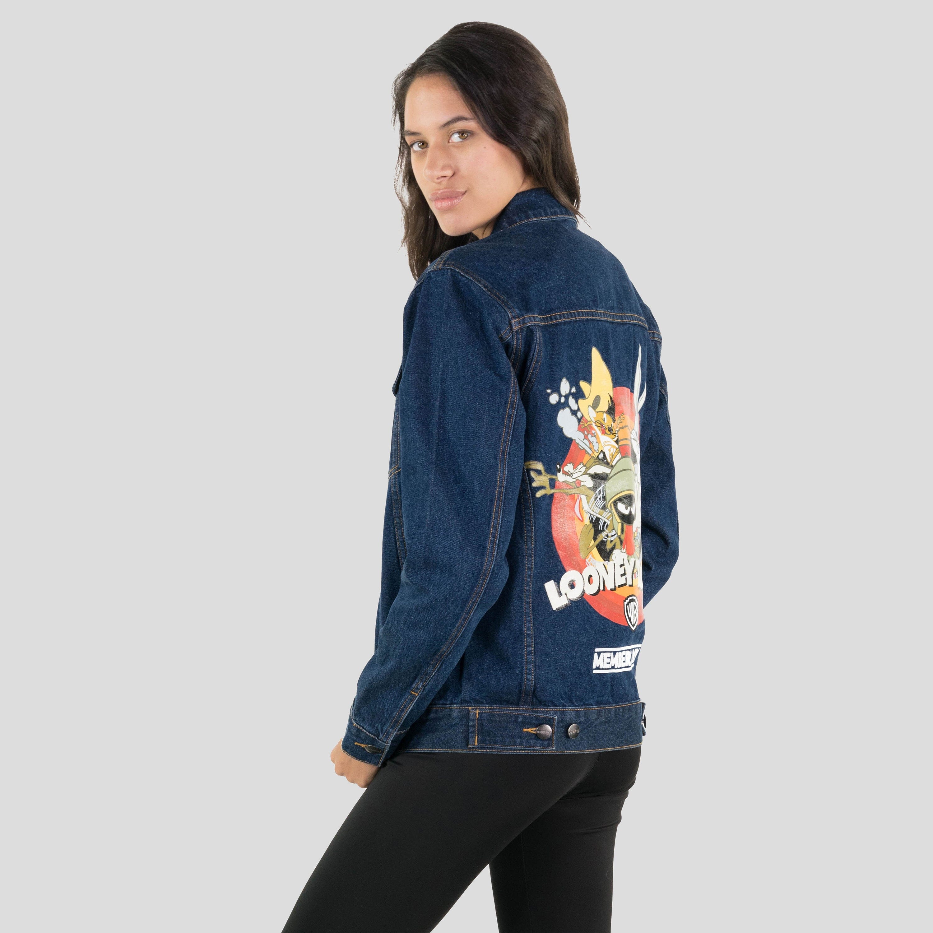 Women's Looney Tunes Denim Trucker Oversized Jacket - FINAL SALE Womens Jacket Members Only 