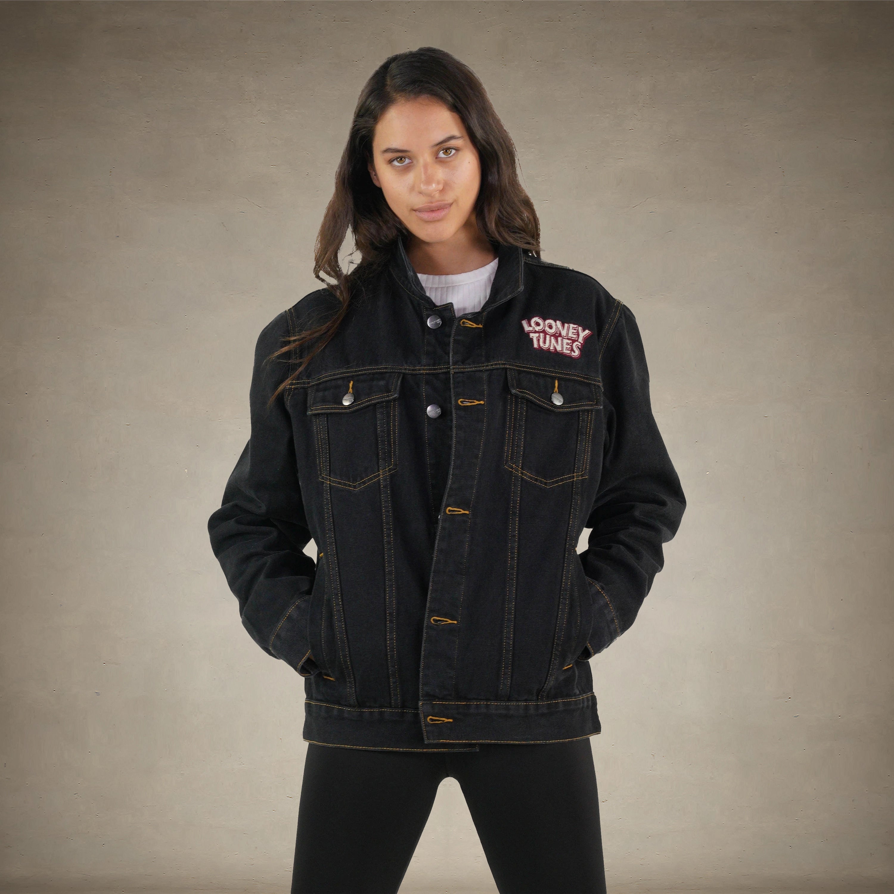 Women's Looney Tunes Denim Trucker Oversized Jacket - FINAL SALE Womens Jacket Members Only 