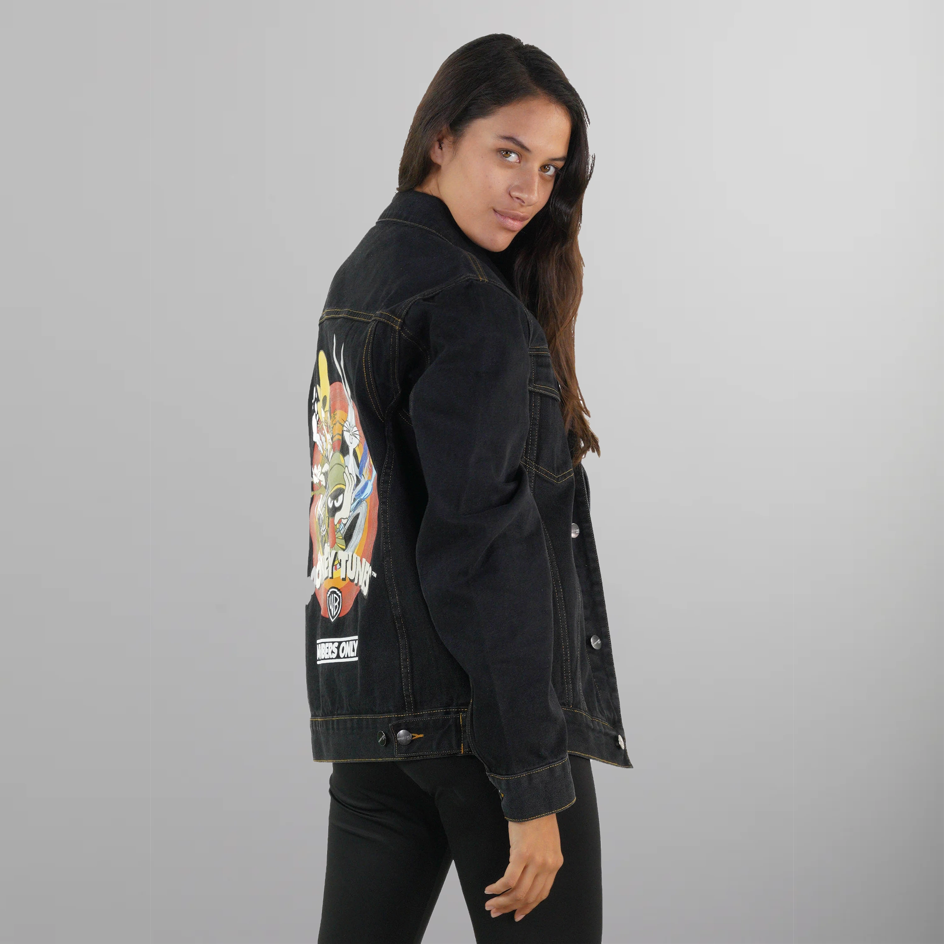 Women's Looney Tunes Denim Trucker Oversized Jacket - FINAL SALE Womens Jacket Members Only 