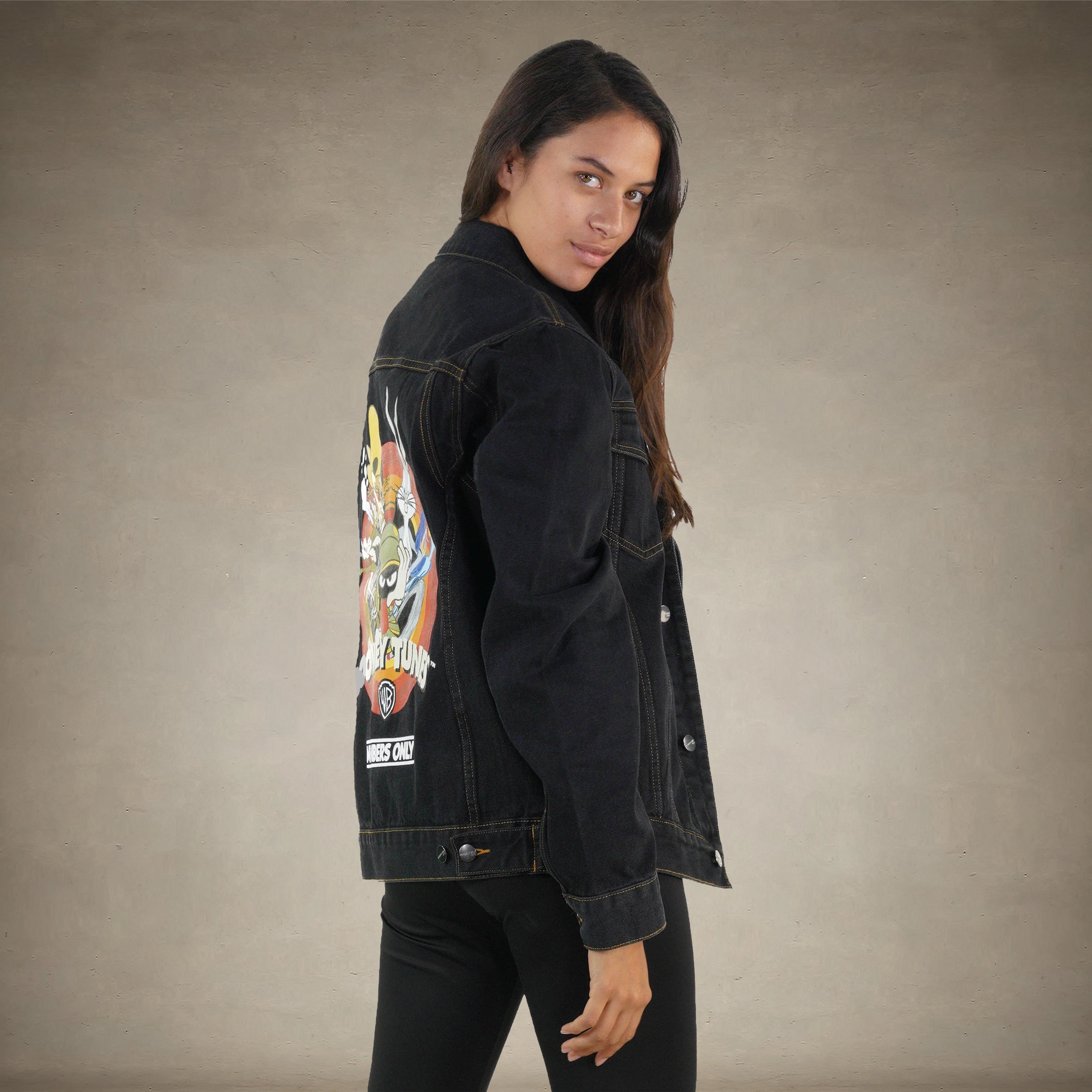 Women's Looney Tunes Denim Trucker Oversized Jacket - FINAL SALE Womens Jacket Members Only 