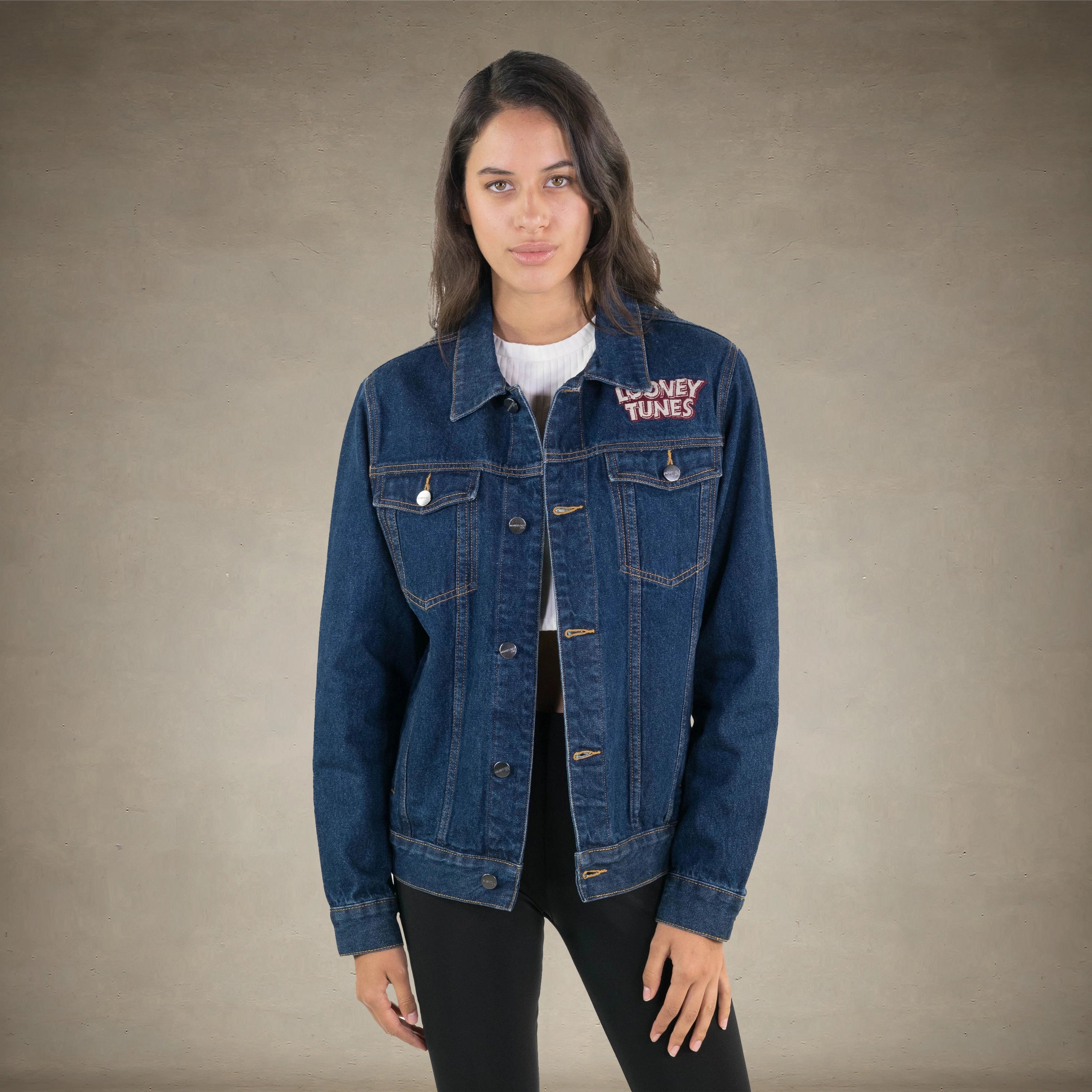 Women's Looney Tunes Denim Trucker Oversized Jacket - FINAL SALE Womens Jacket Members Only 