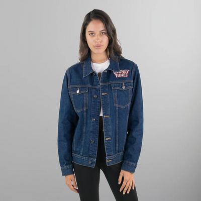 Women's Looney Tunes Denim Trucker Oversized Jacket - FINAL SALE Womens Jacket Members Only Dark Indigo X-Small 