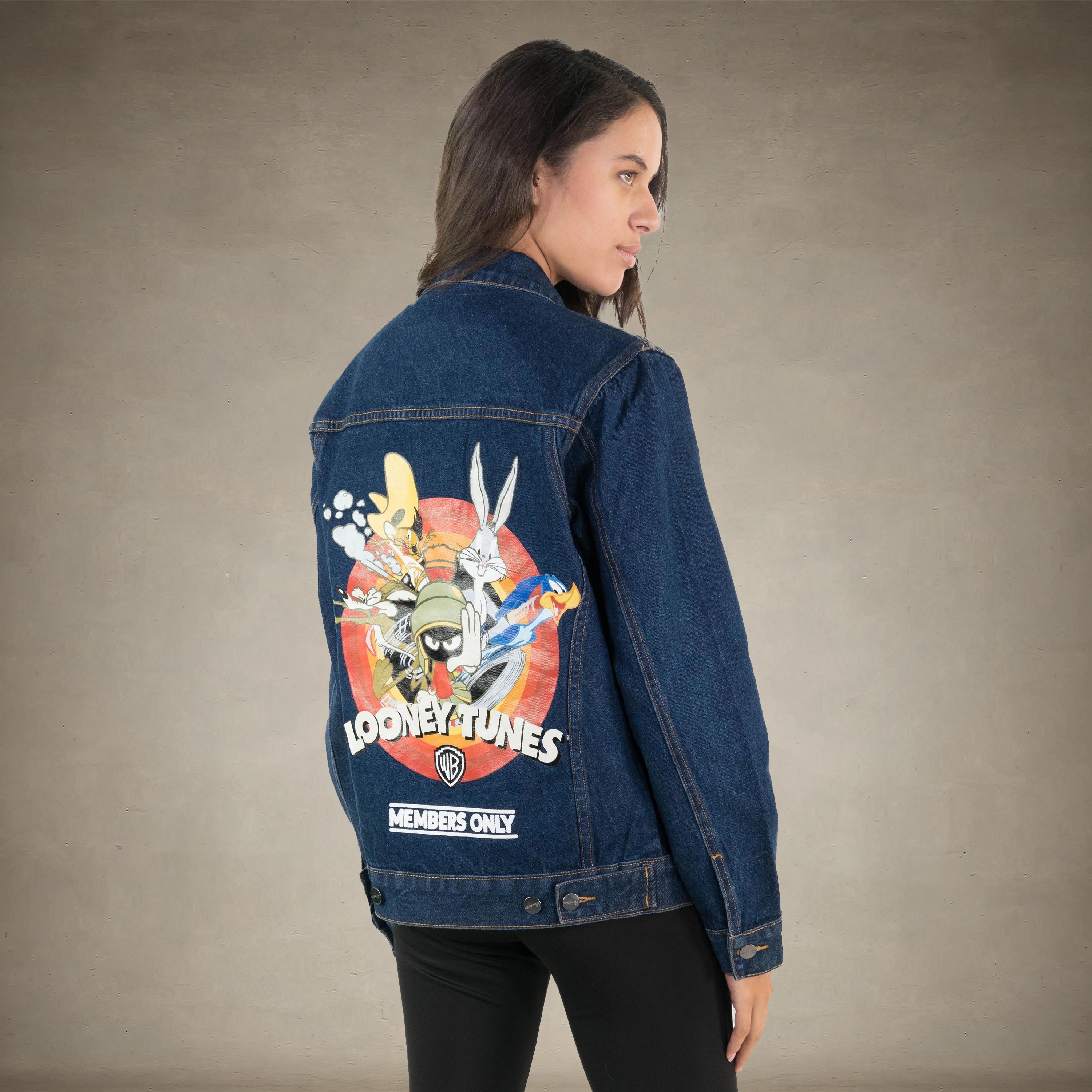 Women's Looney Tunes Denim Trucker Oversized Jacket - FINAL SALE Womens Jacket Members Only 