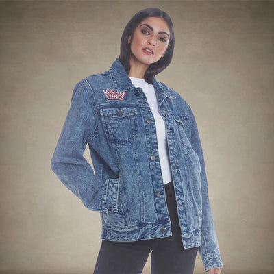 Women's Denim Looney Tunes Bugs Placement Oversized Jacket - FINAL SALE Womens Jacket Members Only® Indigo Small 