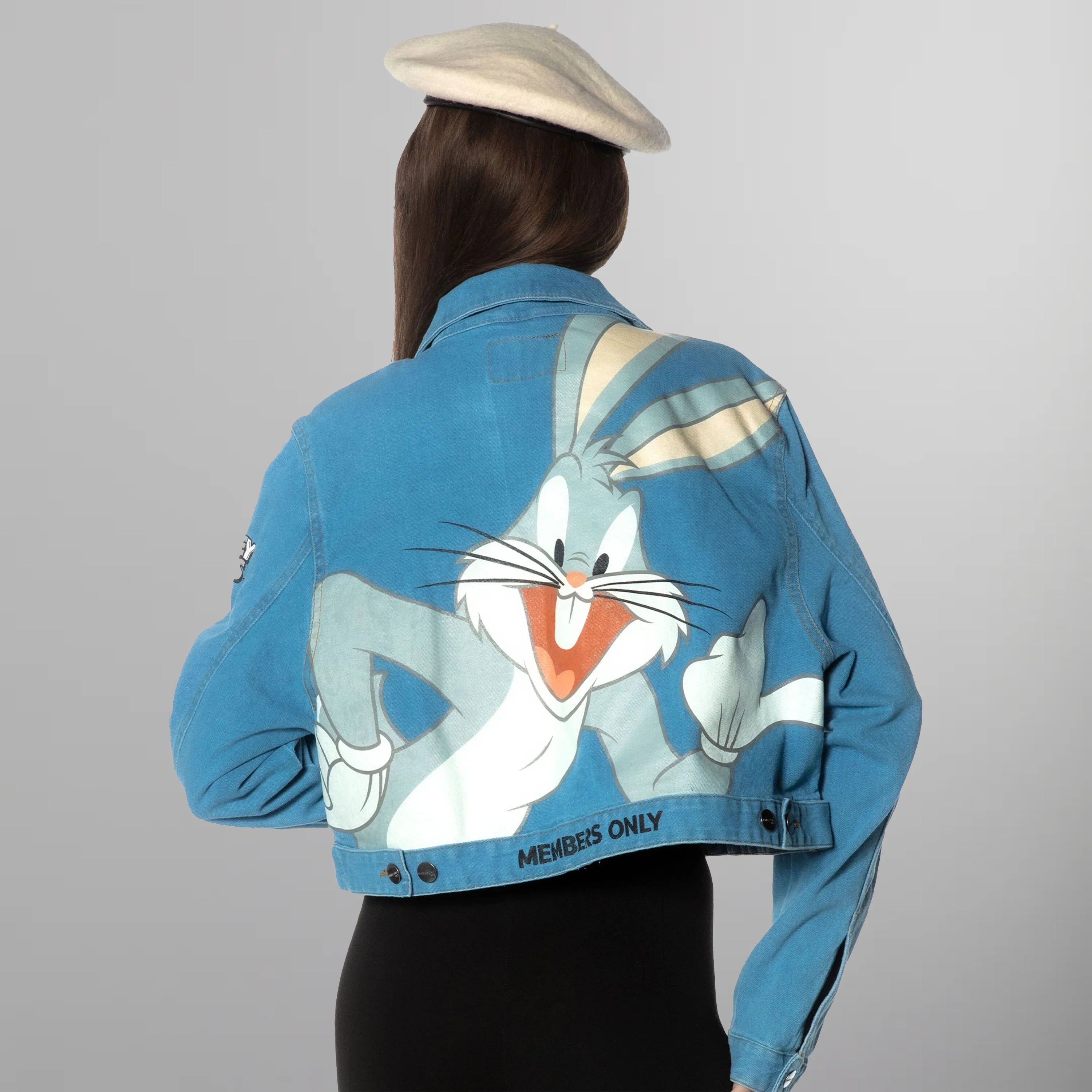 Women's Looney Tunes Bugs Bunny Denim Jacket - FINAL SALE Womens Jacket Members Only LT Denim SMALL 