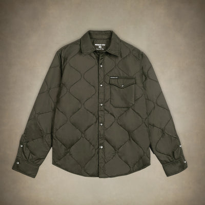 members only olive quilted shirt jacket for men