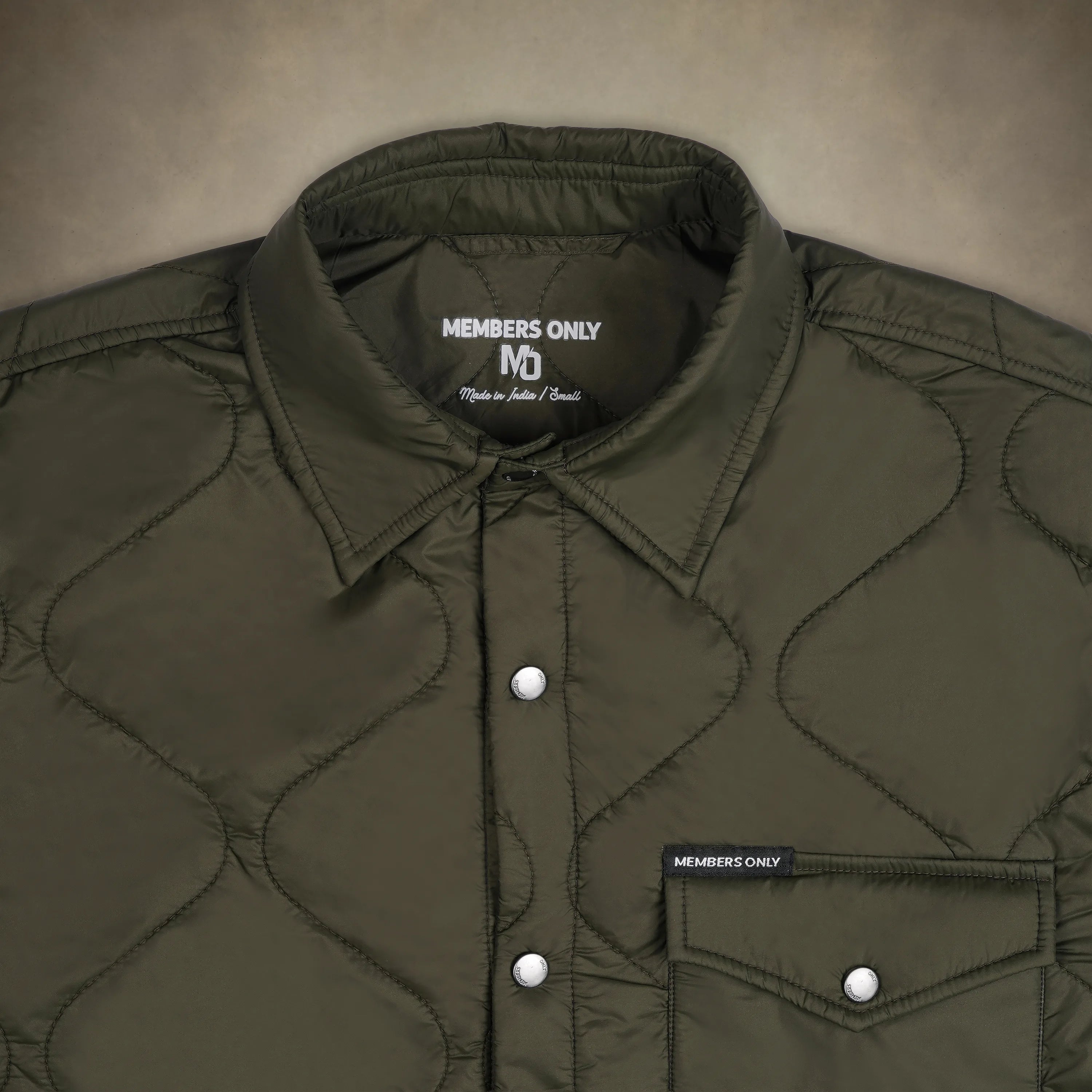 men's quilted style shirt jacket olive
