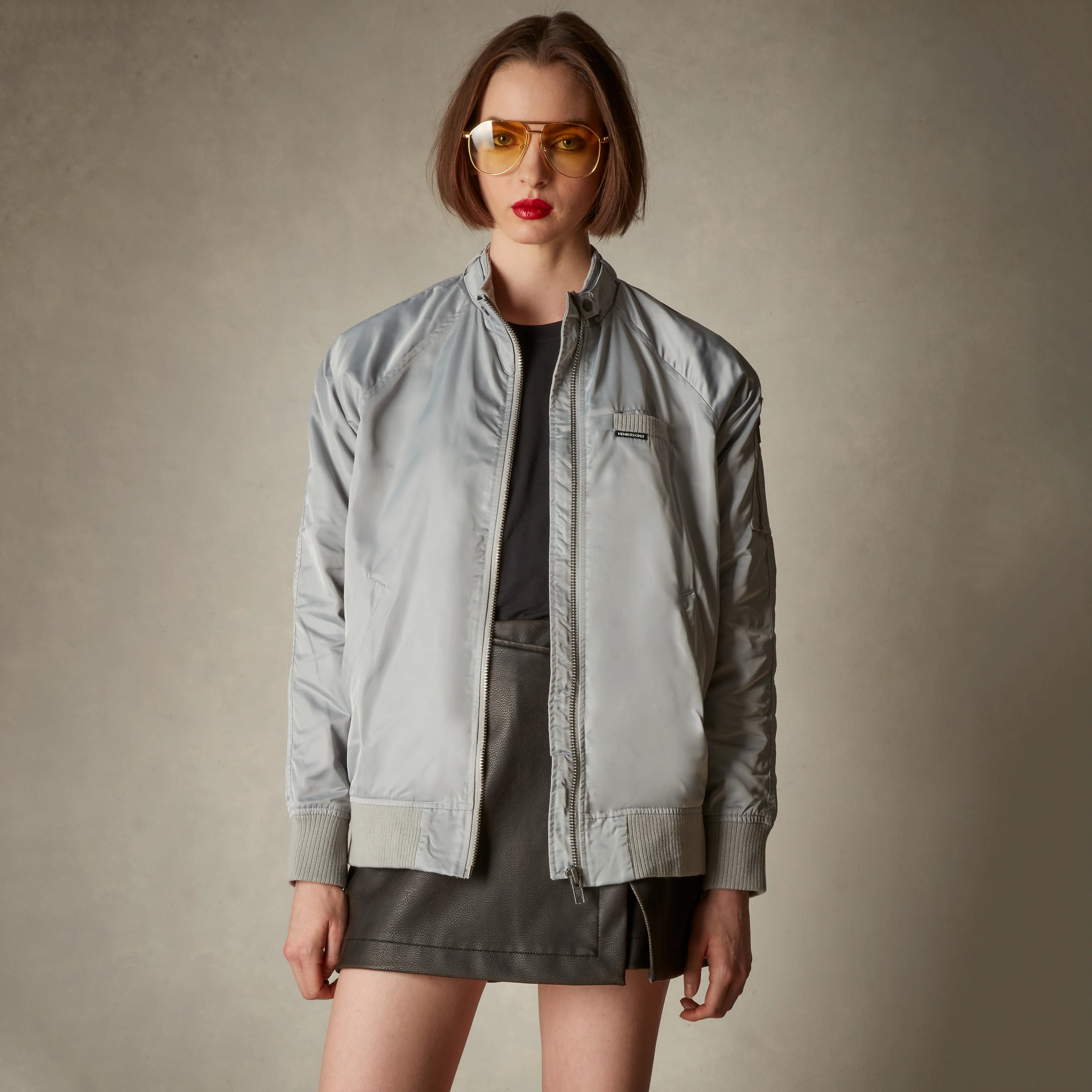 Women's Satin Bomber Jacket Women's Iconic Jacket Members Only® Silver X-Small 