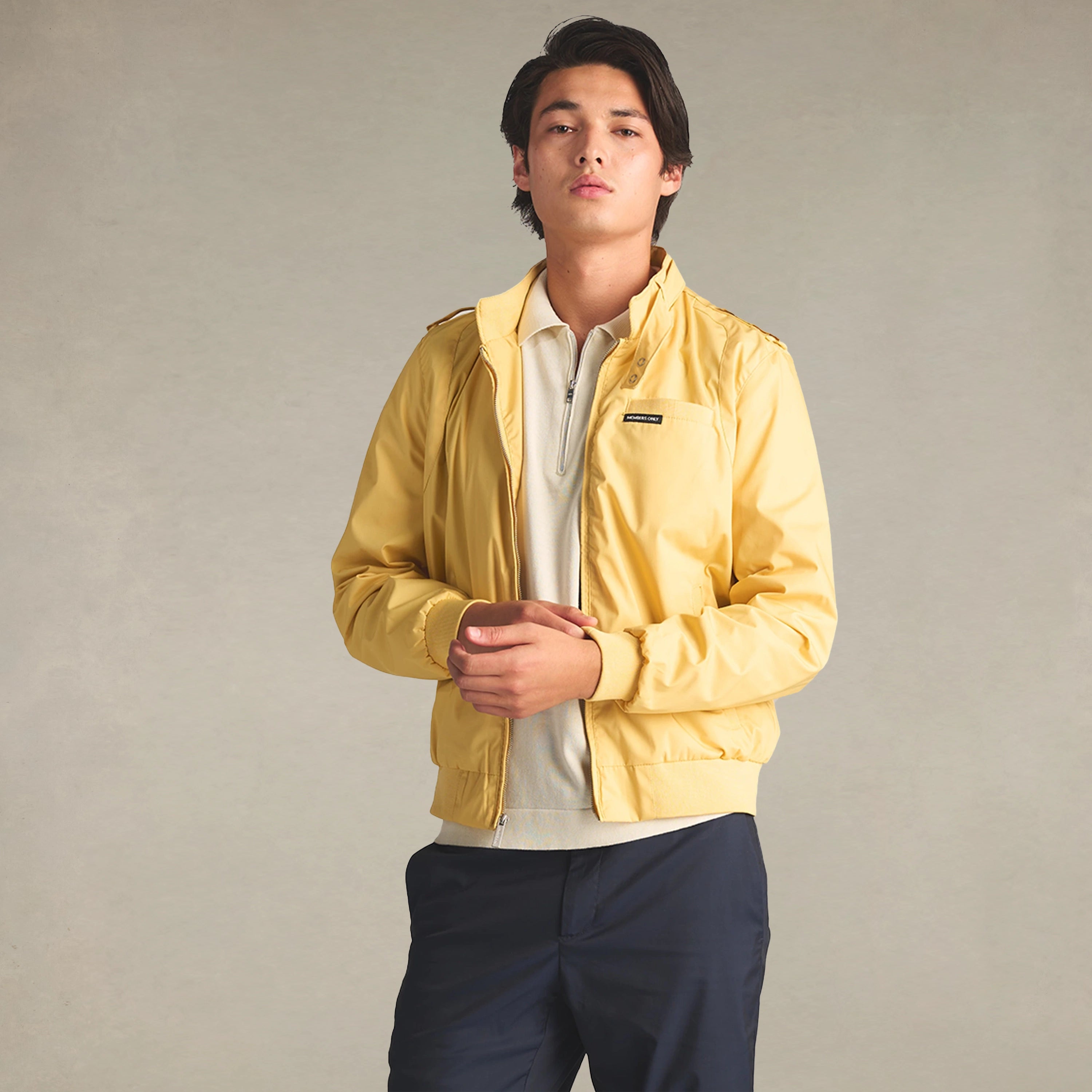 Men's Classic Iconic Racer Jacket Men's Iconic Jacket Members Only Soft Yellow Small 