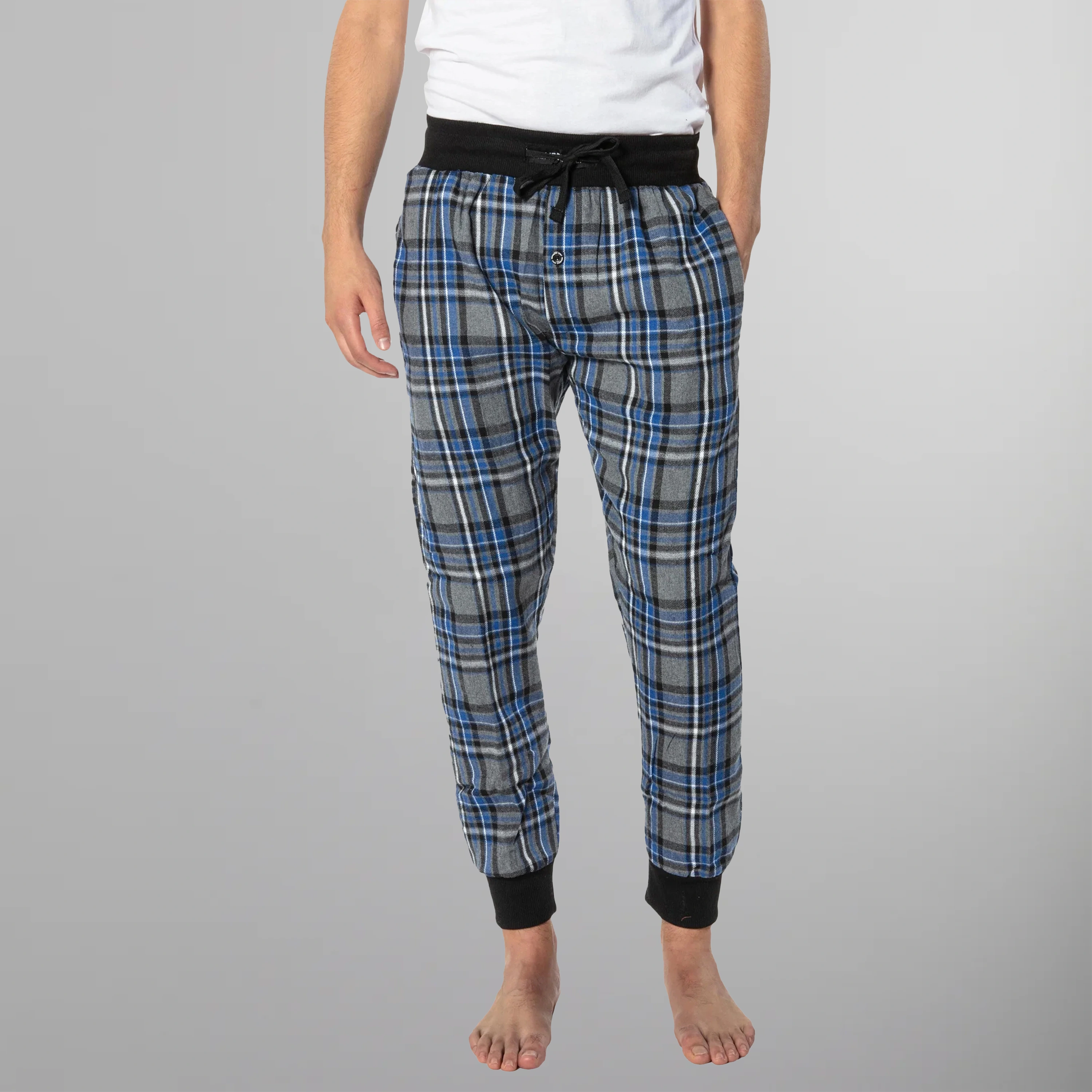 Men's Flannel Jogger Lounge Pants - Charcoal/Blue - FINAL SALE Men's Sleep Pant Members Only Charcoal/Blue SMALL 