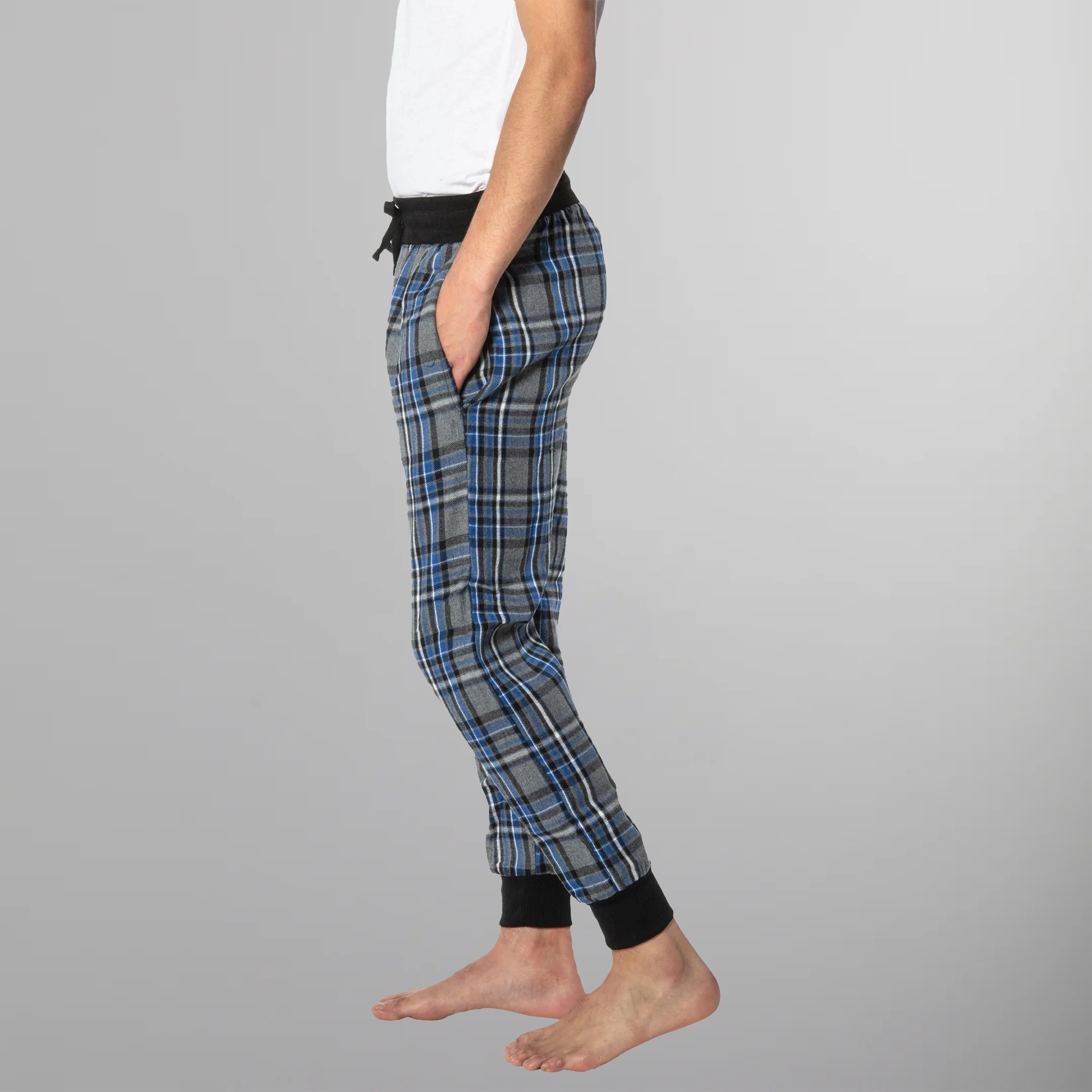 Men's Flannel Jogger Lounge Pants - Charcoal/Blue - FINAL SALE Men's Sleep Pant Members Only 