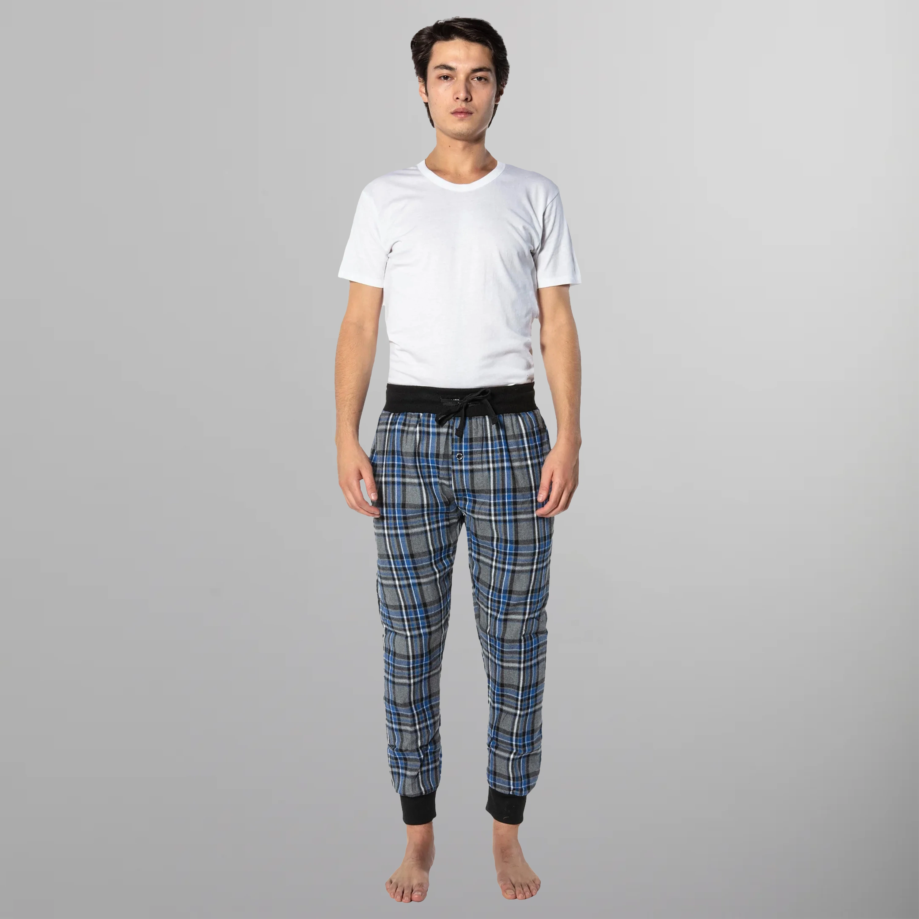 Men's Flannel Jogger Lounge Pants - Charcoal/Blue - FINAL SALE Men's Sleep Pant Members Only 