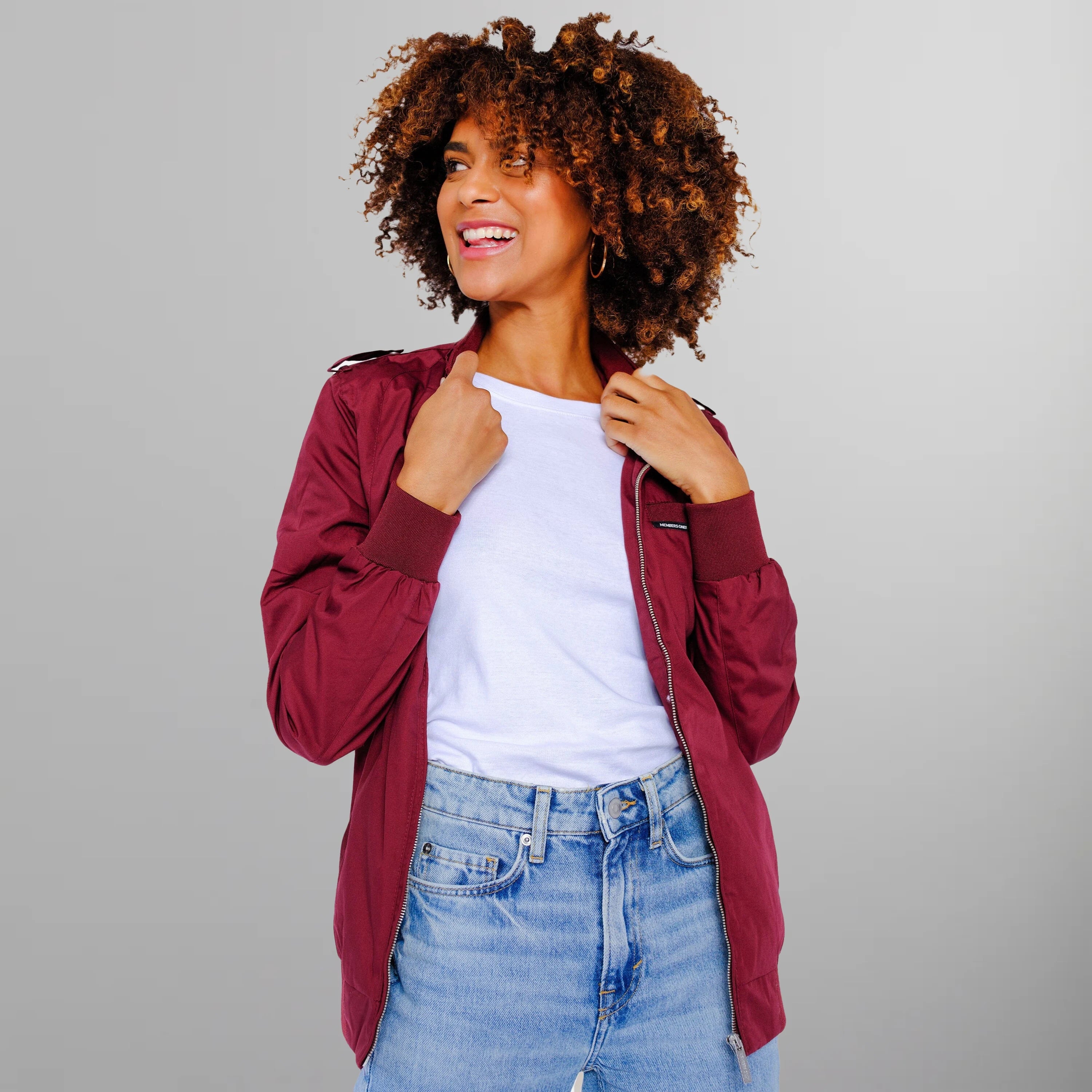 Women's Classic Iconic Racer Oversized Jacket Women's Iconic Jacket Members Only Burgundy Small 