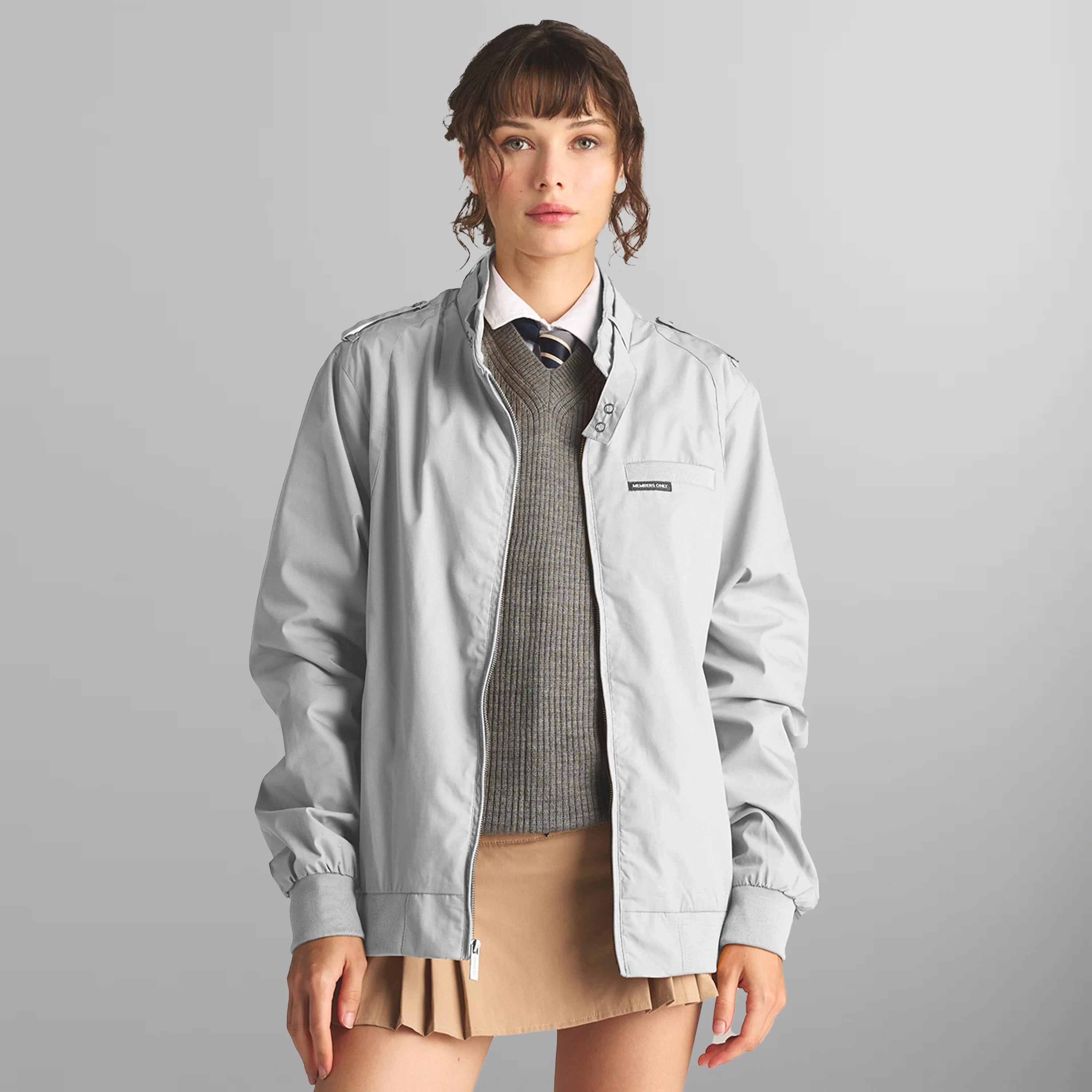 Women's Classic Iconic Racer Oversized Jacket Women's Iconic Jacket Members Only Light Grey Small 