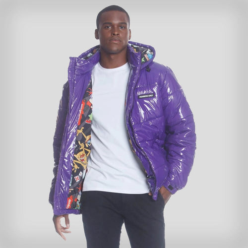 Men's Nickelodeon Shiny Collab Puffer Jacket - FINAL SALE Men's Jackets Members Only Purple Small 