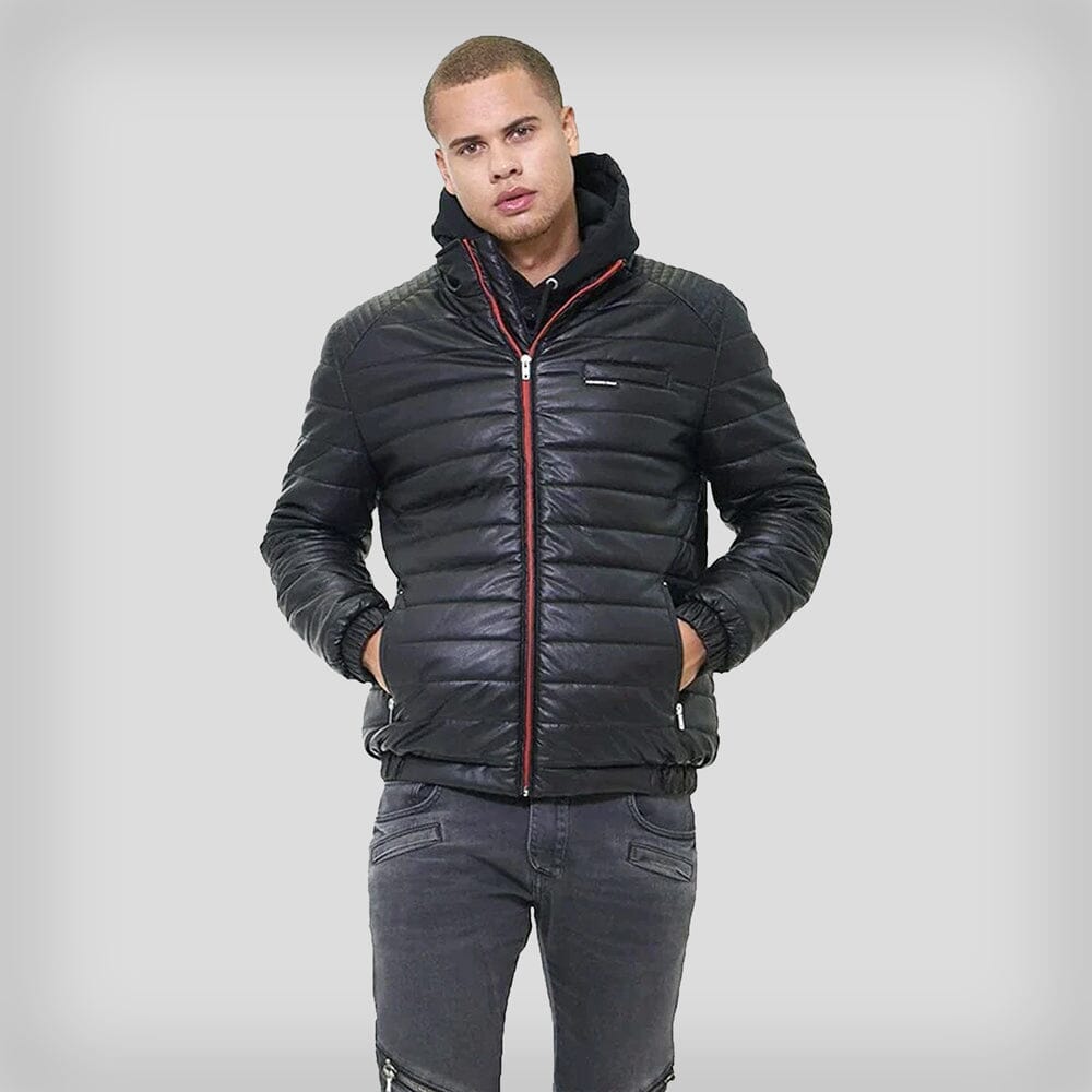 Men's Faux Leather Moto Puffer Jacket - FINAL SALE Men's Jackets Members Only Charcoal Small 