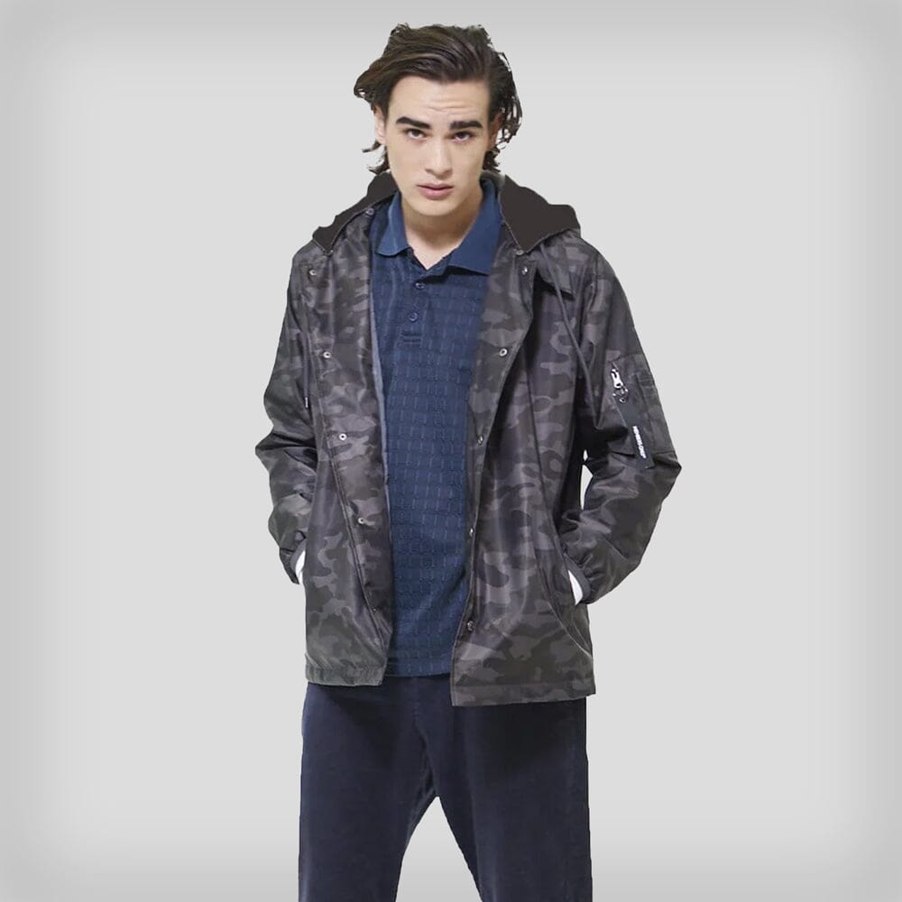 Men's Coach Jacket with Fleece Hood - FINAL SALE Men's Jackets Members Only Grey Camouflage Small 