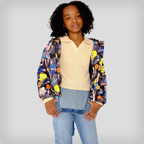 Girl's Heavy Quilted Puffer in New Looney Mash Jacket - FINAL SALE Girl's Jacket Members Only BLACK 4 