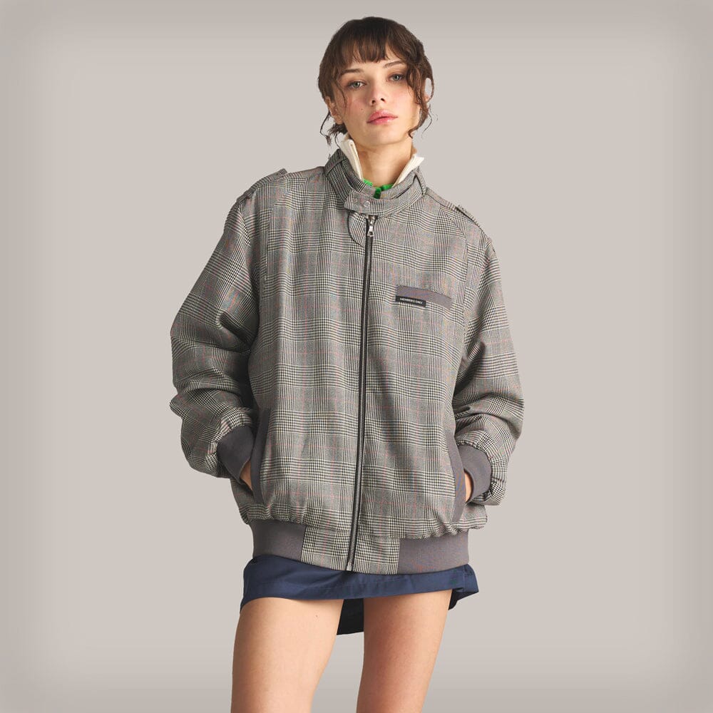 Women's Anderson Glen Plaid Oversized Jacket Women's Iconic Jacket Members Only Grey Print Small 