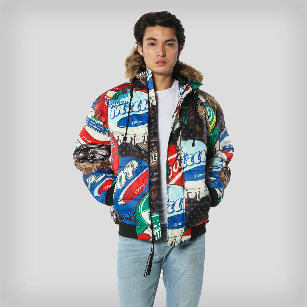 Men's Bottle Cap Print Jacket - FINAL SALE Men's Jackets Members Only Black Soda Small 