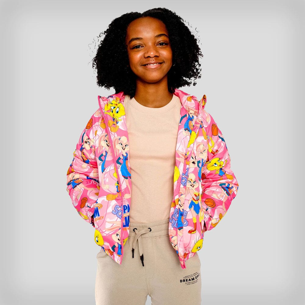 Girl's Heavy Quilted Puffer in New Looney Mash Jacket - FINAL SALE Girl's Jacket Members Only PINK 4 