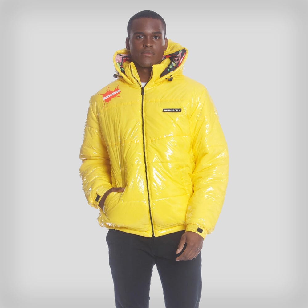 Men's Nickelodeon Shiny Collab Puffer Jacket - FINAL SALE Men's Jackets Members Only Yellow Small 