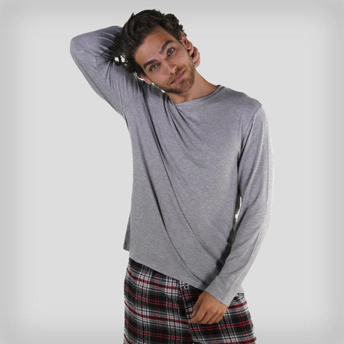 Men's Bamboo Rayon Long Sleeve Knit Sleep Shirt - Grey Men's Sleep Shirt Members Only GREY SMALL 