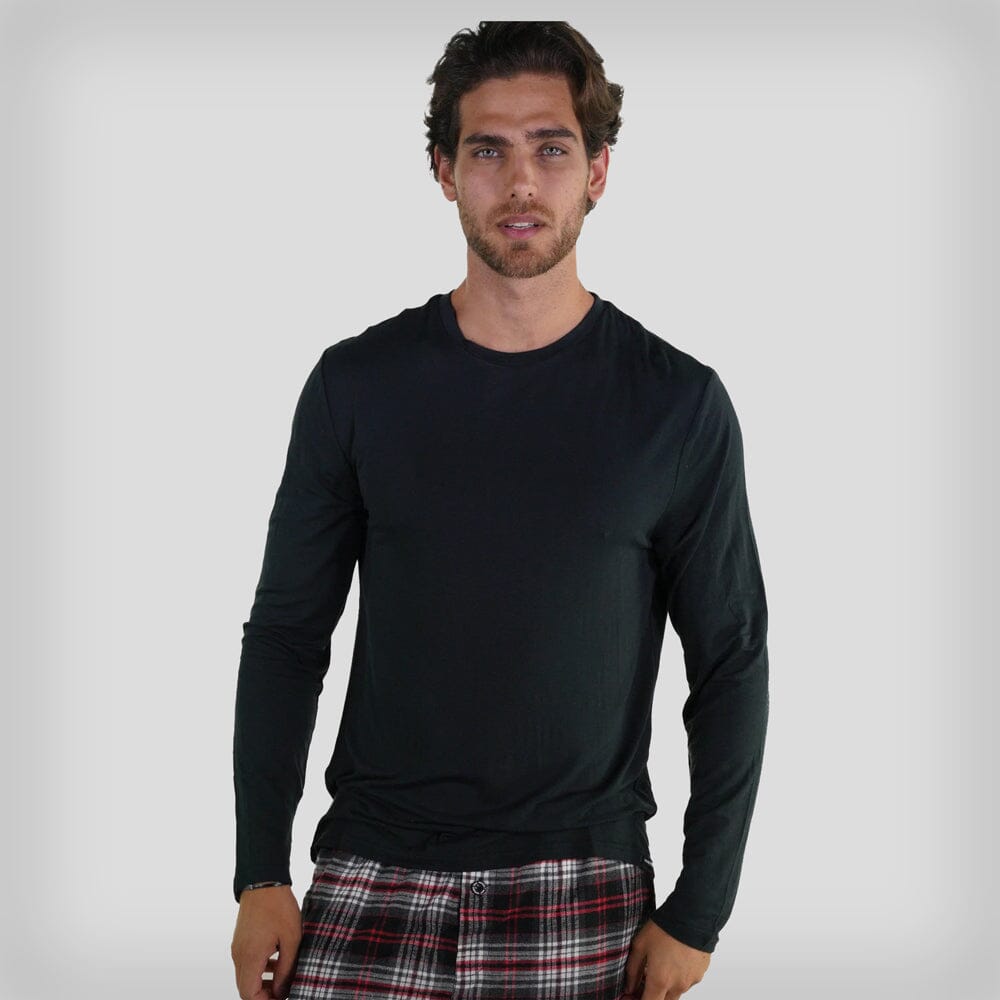 Men's Bamboo Rayon Long Sleeve Knit Sleep Shirt - Black Men's Sleep Shirt Members Only BLACK SMALL 
