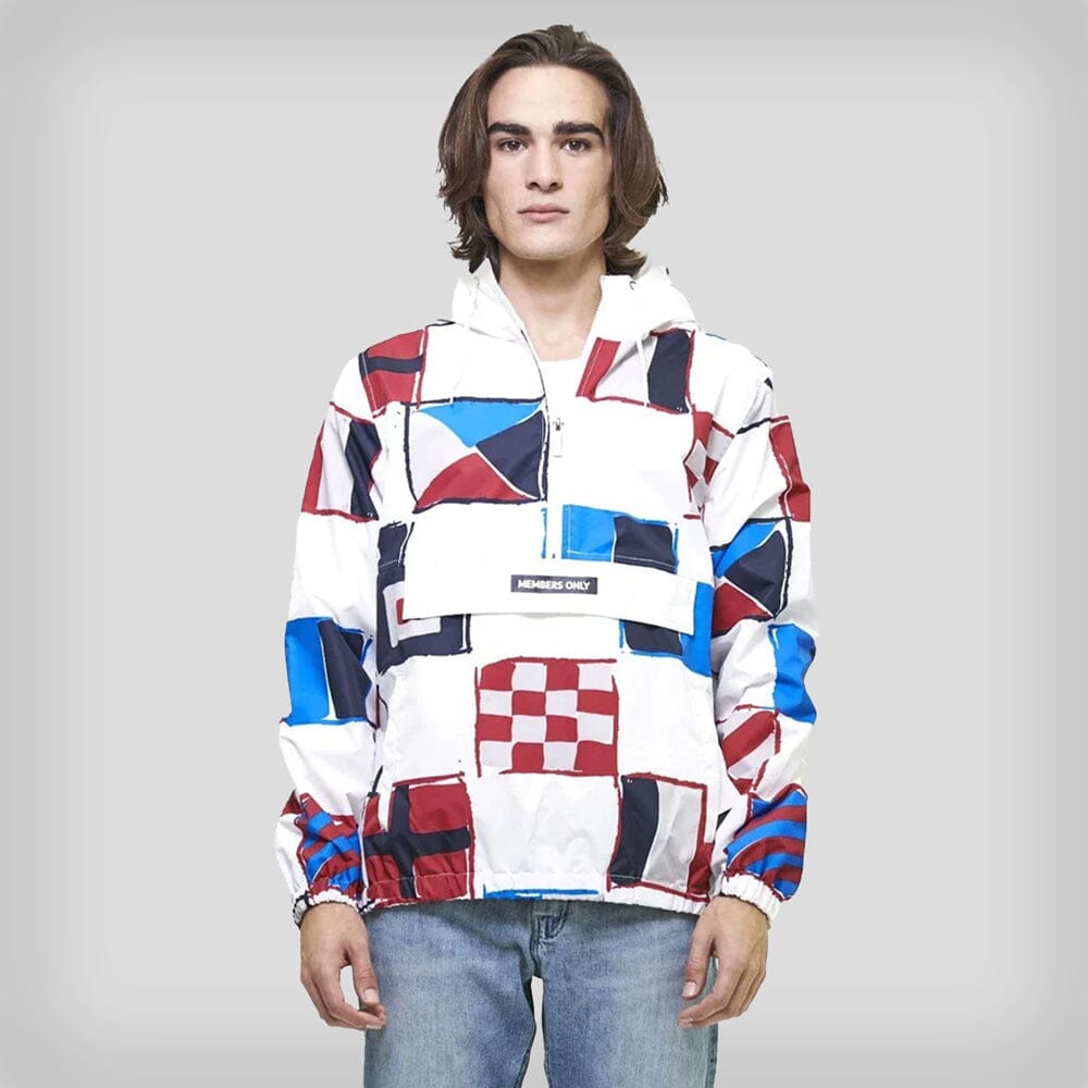 Men's Flag Print Pullover Windbreaker Jacket - FINAL SALE Men's Jackets Members Only WHITE Small 
