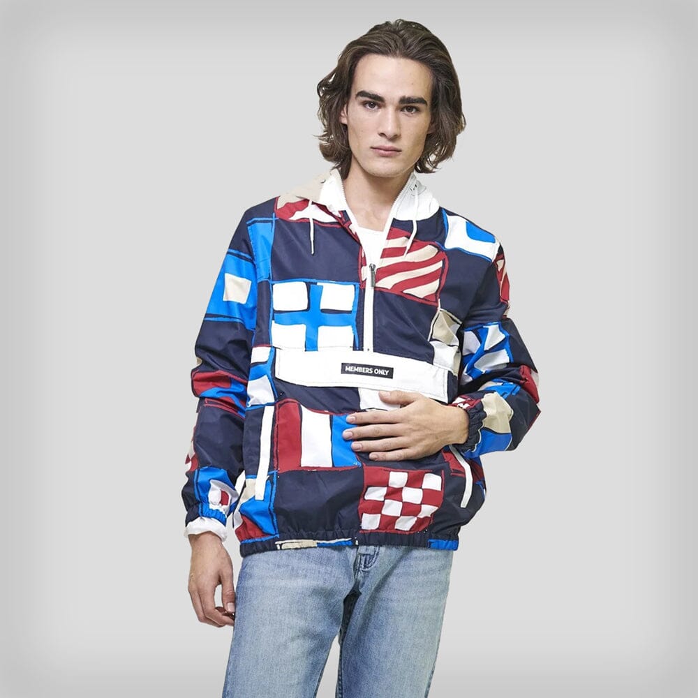 Men's Flag Print Pullover Windbreaker Jacket - FINAL SALE Men's Jackets Members Only NAVY Small 