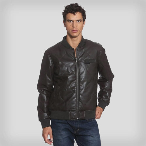 Men's Faux Leather Oval Quilted Bomber Jacket - FINAL SALE Men's Jackets Members Only Black Small 