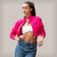 Women's Mini Cropped Racer Jacket Members Only Hot Pink X-Small 