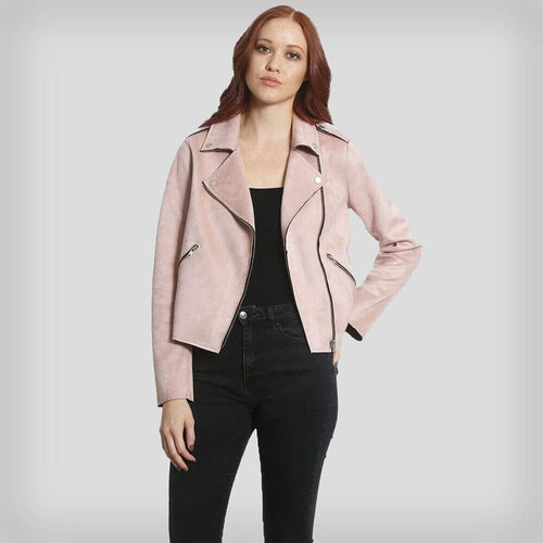 Women's Faux Suede Moto Jacket - FINAL SALE Womens Jacket Members Only Light Pink X-Small 