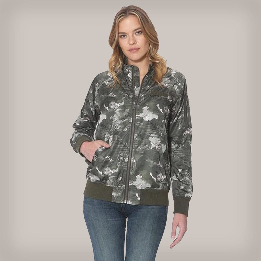 Women's Washed Satin Boyfriend Jacket Women's Iconic Jacket Members Only Floral Camo X-Small 