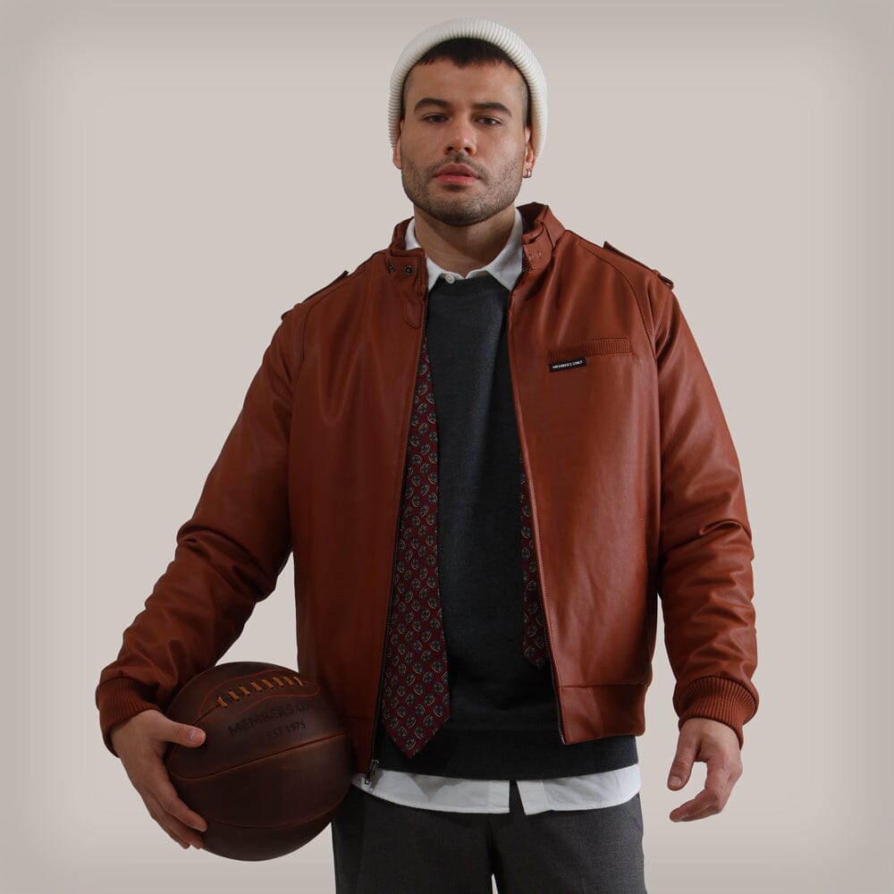 Men's Faux Leather Iconic Racer Jacket Men's Iconic Jacket Members Only Cognac Small 