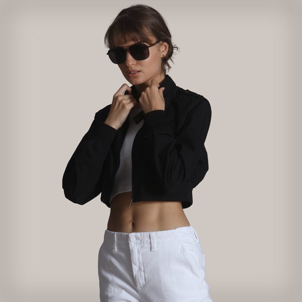 Women's Mini Cropped Racer Jacket Members Only Black X-Small 