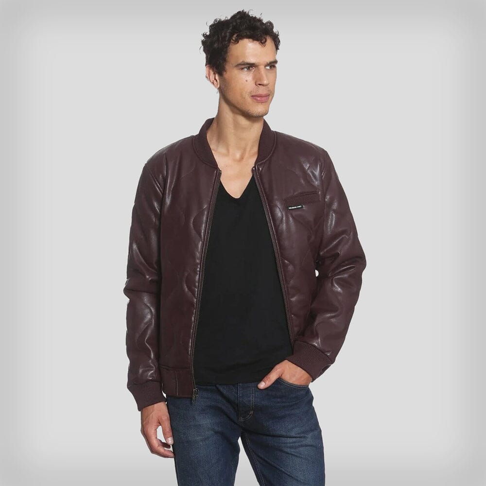 Men's Faux Leather Oval Quilted Bomber Jacket - FINAL SALE Men's Jackets Members Only Burgundy Small 