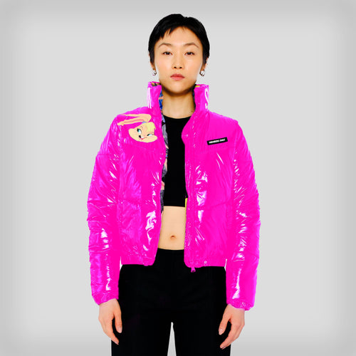 Women's Space Jam High Shine Puffer with Printed Jacket - FINAL SALE Womens Jacket Members Only Pink SMALL 