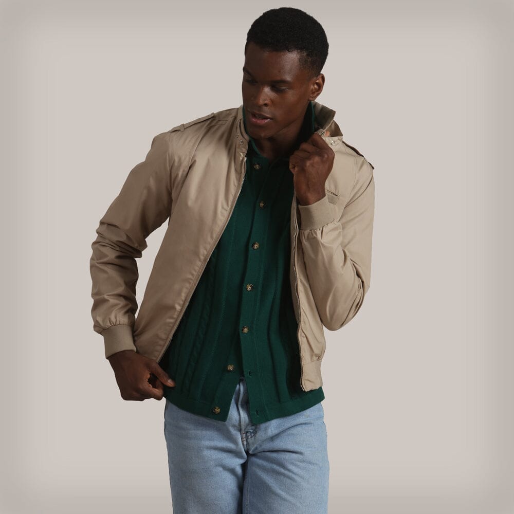 Men's Classic Iconic Racer Jacket (Slim Fit) Men's Iconic Jacket Members Only Khaki Small 