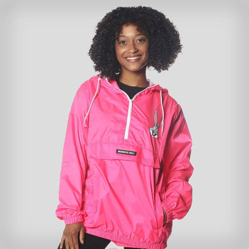 Women's Pink Looney Tunes Popover Windbreaker Jacket - FINAL SALE Womens Jacket Members Only Pink Neon Small 