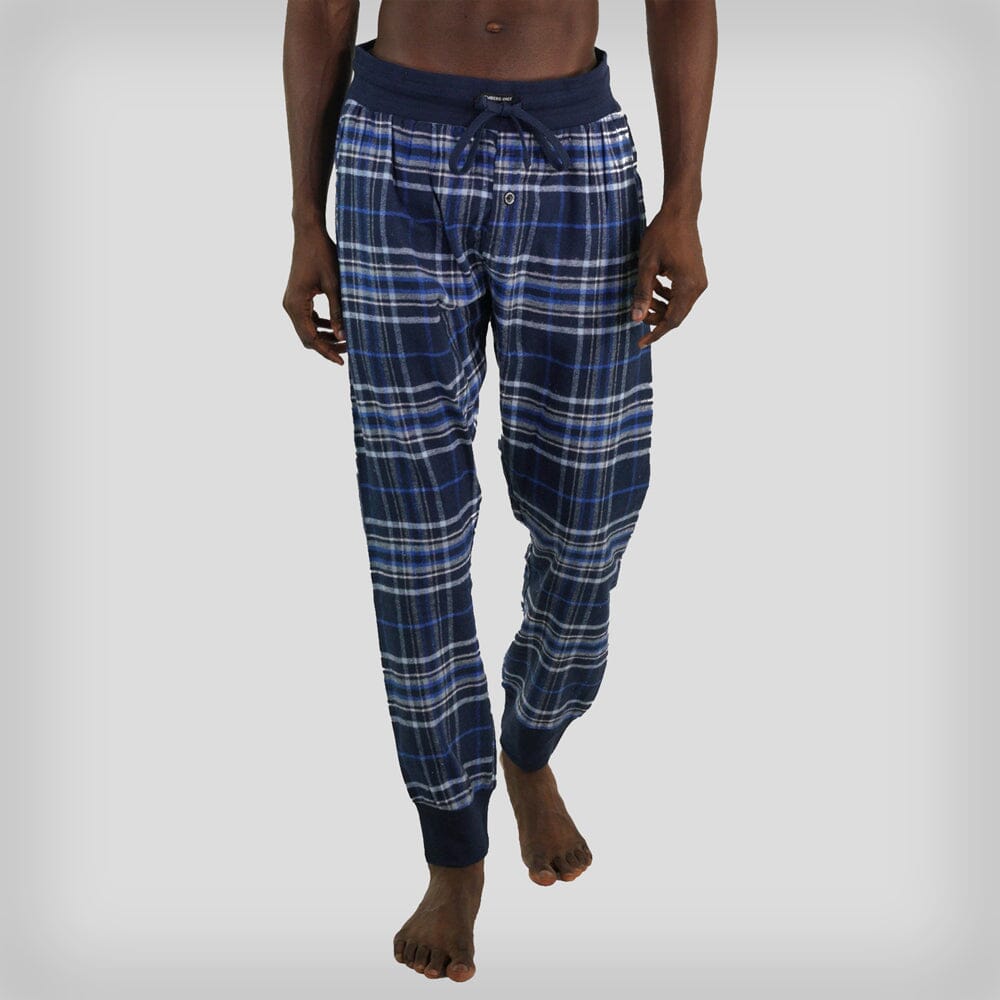 Men's Flannel Jogger Lounge Pants - GREY/BLUE Men's Sleep Pant Members Only GREY/BLUE SMALL 
