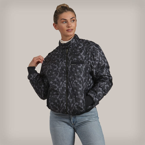 Women's SoHo Oversized Quilted Jacket Women's Iconic Jacket Members Only Black Camo Small 