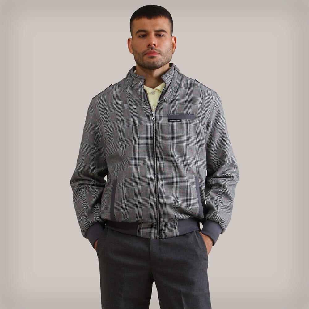 Men's Anderson Glen Plaid Iconic Racer Jacket Men's Iconic Jacket Members Only Grey Print Small 