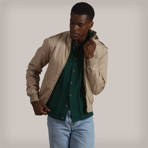 Men's Big & Tall Classic Iconic Racer Jacket (Slim Fit) Unisex Members Only Khaki 5X-Large 