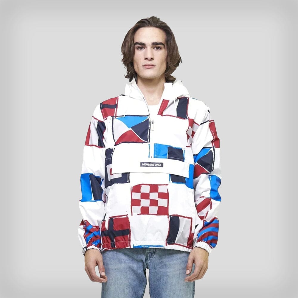 Men's Flag Print Pullover Windbreaker Jacket - FINAL SALE Men's Jackets Members Only WHITE Small 