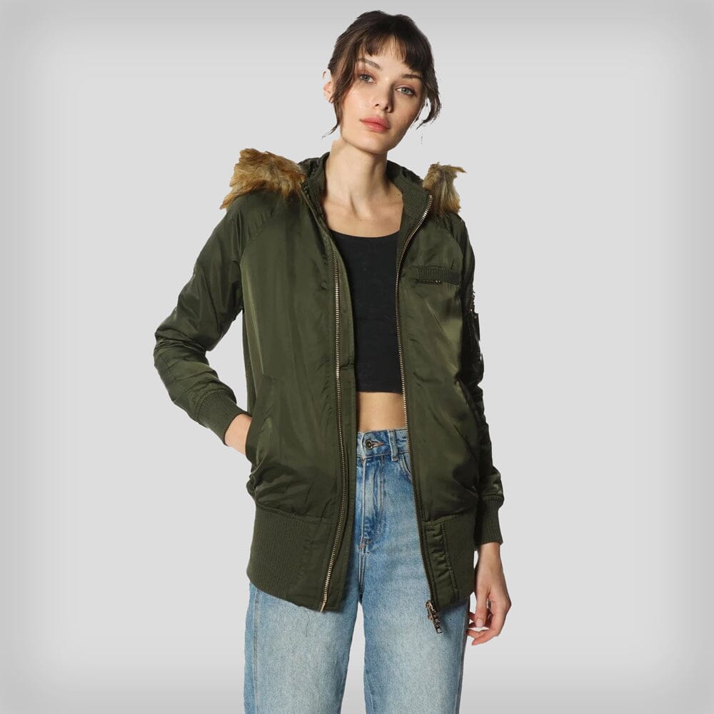 Women's Elongated Bomber Jacket - FINAL SALE Bomber Jacket Members Only Dark Green X-Small 