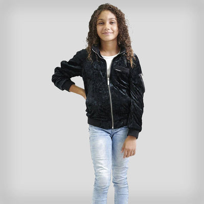 Girl's Crushed Velvet Bomber Jacket - FINAL SALE Girl's Jacket Members Only Black 4 