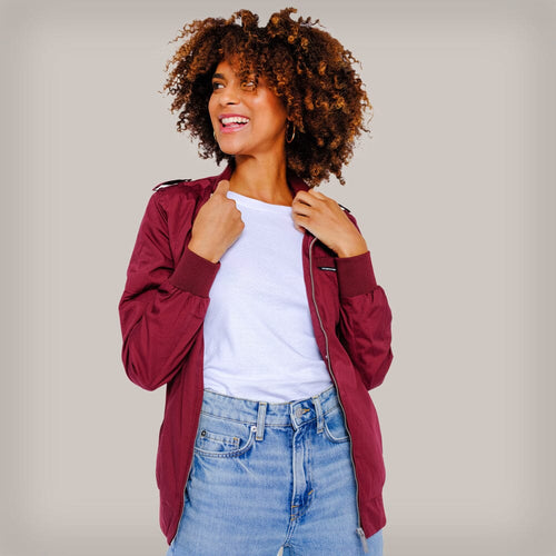 Women's Classic Iconic Racer Oversized Jacket Women's Iconic Jacket Members Only Burgundy Small 